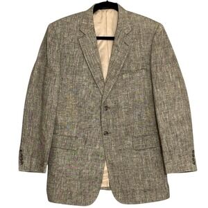 Stafford Mens Jacket 42L Black Beige Silk Two Button Blazer Sport Coat Classic